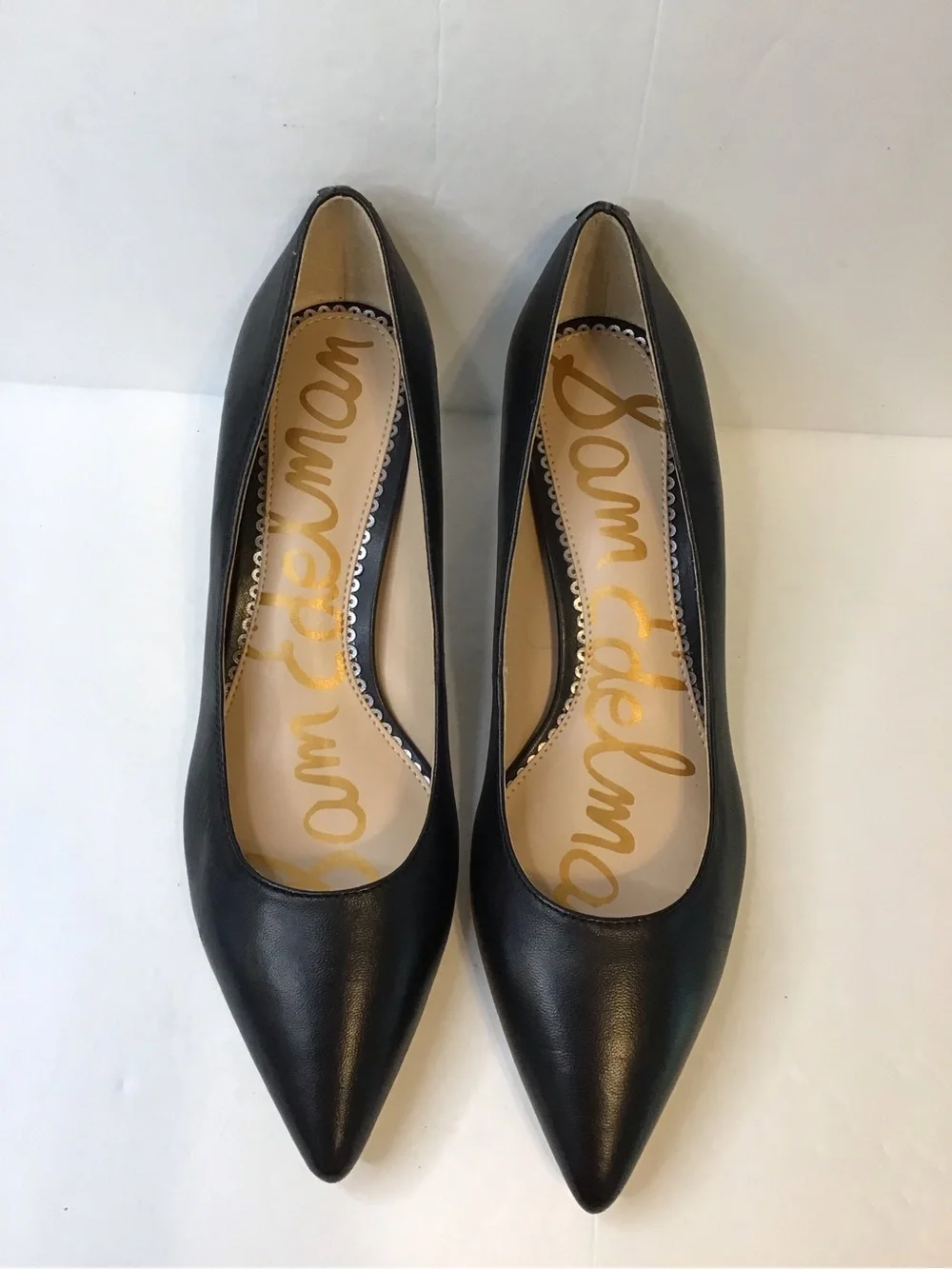 Sam Edelman Women's Black Leather Pointy Kitten Heel Pumps 7.5 NEW